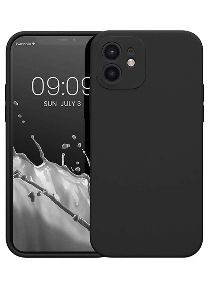 رفع القضية متوافق مع حافظة iPhone 12 مقاس 6.1 بوصة، سيليكون سائل ممتاز [حماية الكاميرا] [بطانة ناعمة من الألياف الدقيقة المضادة للخدش] غطاء هاتف نحيف واقٍ مقاوم للصدمات لهاتف iPhone 12، أسود - Image 1