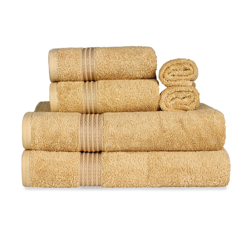 Superior Luxury Cotton Bath Towel  6 Piece Set Premium Egyptian Cotton Towels Gold