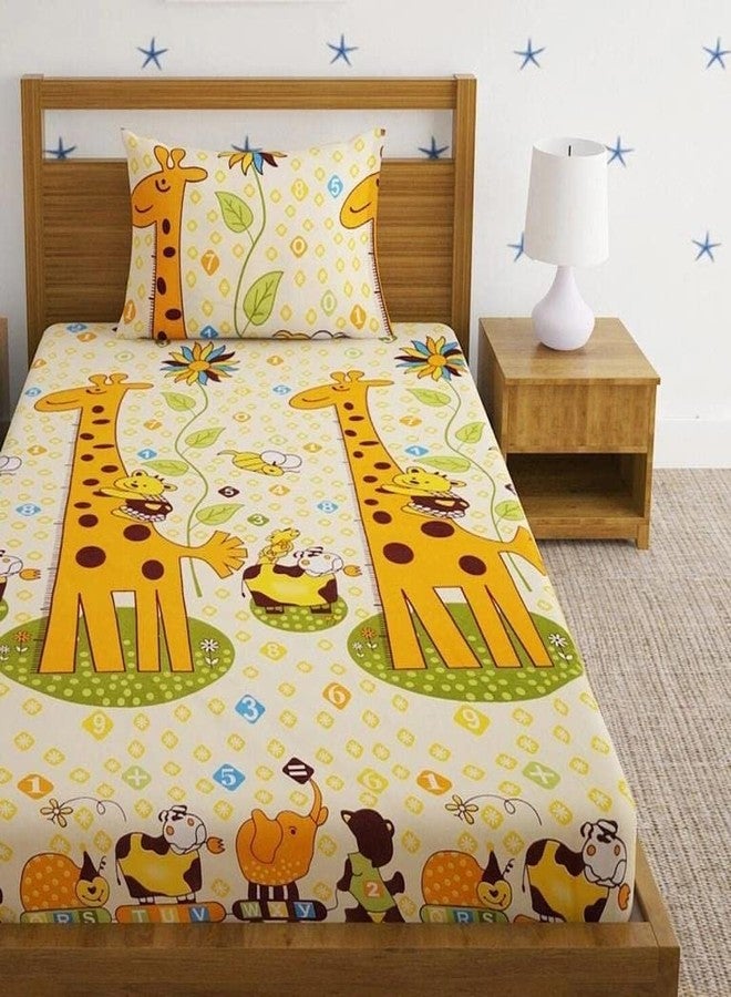 FASSCETE Super Soft Glace Cotton Single Bedsheet for Kids Room Single Bedsheet with 1 Pillow Cover-60x90 Inches, Multicolor