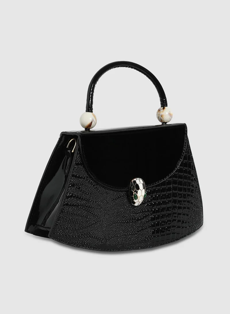 Haute Sauce Snakehead Buckle Handbag - Black