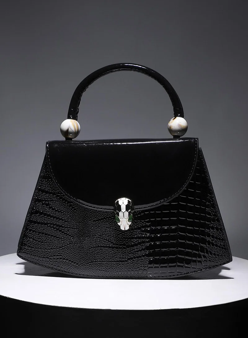 Haute Sauce Snakehead Buckle Handbag - Black