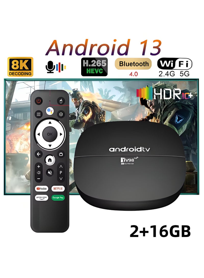 تلفزيون TV98 ATV Smart TV مع Android 13 ATV كل في واحد H313 يدعم 2.4G / 5GWifi بلوتوث 4.0 HD 4K 8K TV Box 2GB + 16GB - Image 1