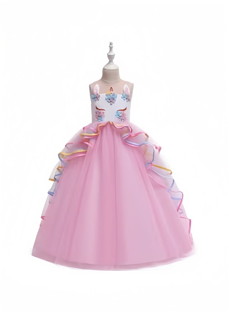 Princess Unicorn Fancy Dress for Girls Sleeveless Tulle Gown with Pastel Unicorn Headband Costume for Birthday Party Halloween Christmas Pageant - Image 4
