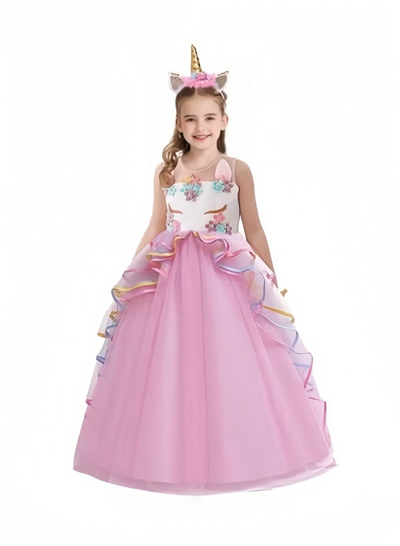 Princess Unicorn Fancy Dress for Girls Sleeveless Tulle Gown with Pastel Unicorn Headband Costume for Birthday Party Halloween Christmas Pageant - Image 2