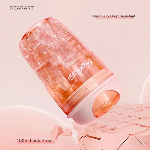 DEARART 14oz Coffee Cup Water Bottle Cute Design, One Hand Leak Proof TRITAN Material, Narrow Spout Clear Bottle with Buckle, Suit Office School Yoga Travel, Pink - Image 2
