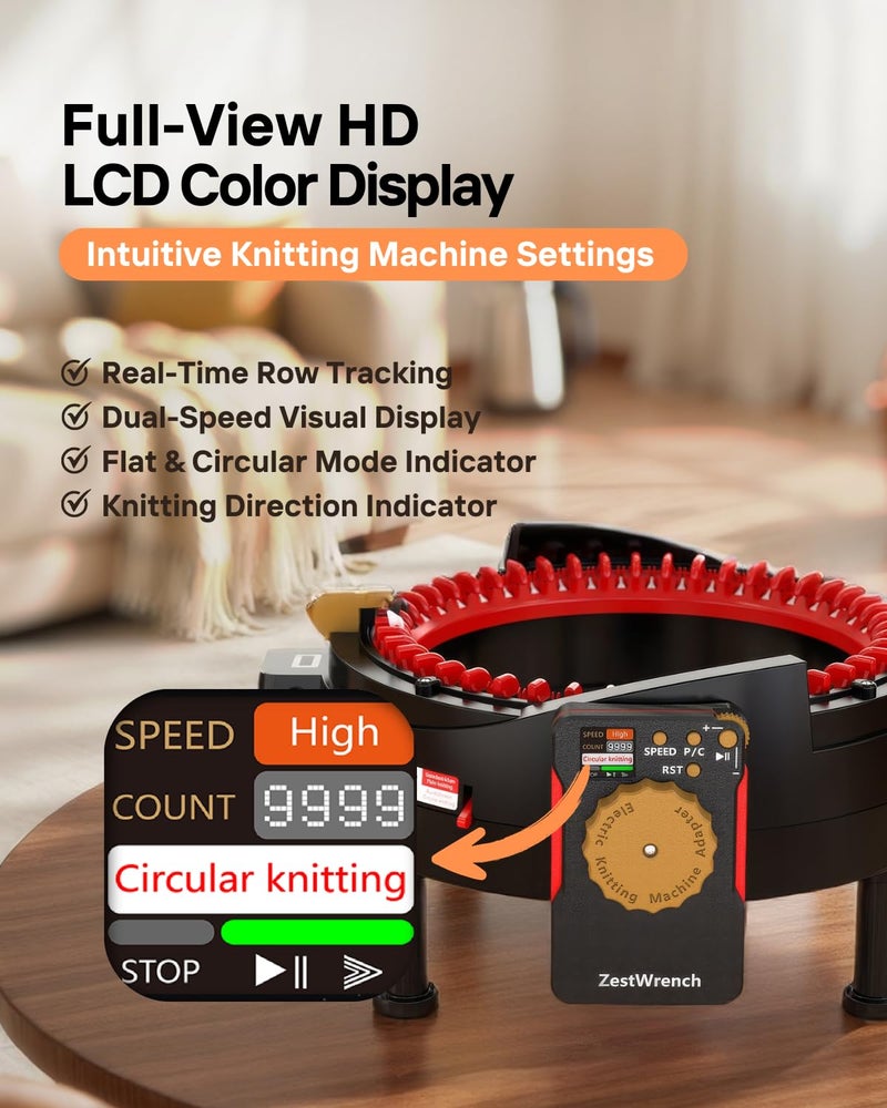 ZestWrench [2025 Upgrade] ZestWrench Electric Knitting Machine Adapter for addi Express King Size Knitting Machine 46 Needles,addi Knitting Machine Automatic Accessories，LCD Panel & Row Counter - Image 4