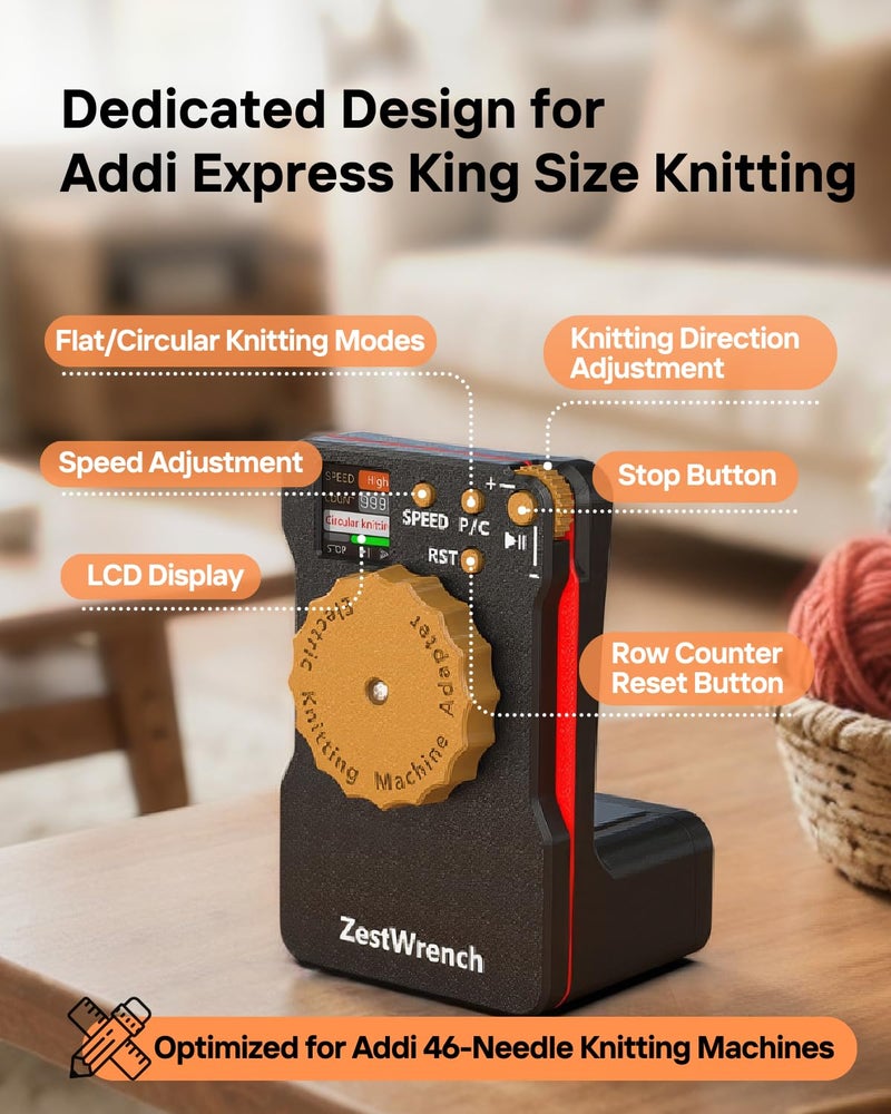 ZestWrench [2025 Upgrade] ZestWrench Electric Knitting Machine Adapter for addi Express King Size Knitting Machine 46 Needles,addi Knitting Machine Automatic Accessories，LCD Panel & Row Counter - Image 3