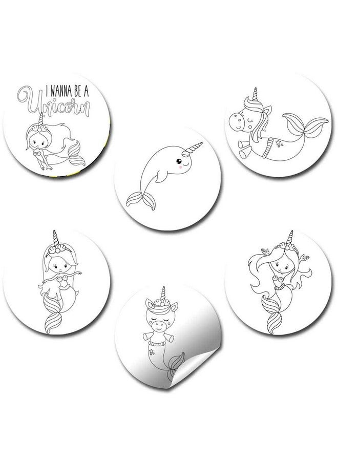 Amanda Creation Color Your Own Unicorn Sea Creatures Birthday Party Favor Sticker Labels for Kids, 90 1.5" Party Circle Stickers by AmandaCreation, Great for Arts & Crafts, Envelope Seals, Goodie Bags & Treats - Image 1