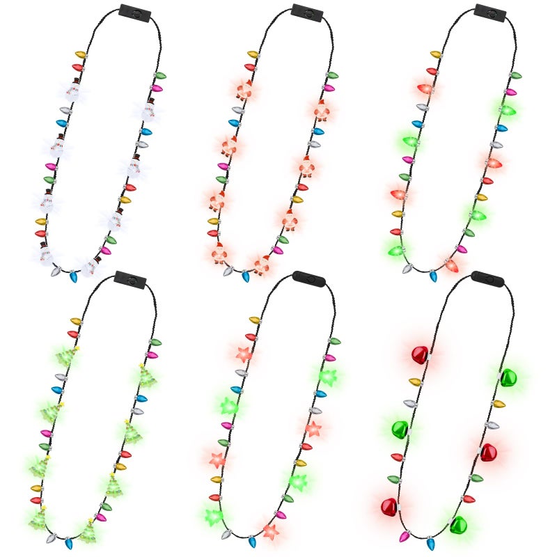 Traplace 6 PCS Christmas Light Necklace 6 Styles Colorful LED Christmas Lights 8 Bulbs Light Up Christmas Necklace with 3 Flash Modes Ugly Sweater Lights for Xmas New Year Party Favor Supplies Accessories - Image 3