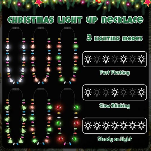 Traplace 6 PCS Christmas Light Necklace 6 Styles Colorful LED Christmas Lights 8 Bulbs Light Up Christmas Necklace with 3 Flash Modes Ugly Sweater Lights for Xmas New Year Party Favor Supplies Accessories - Image 5