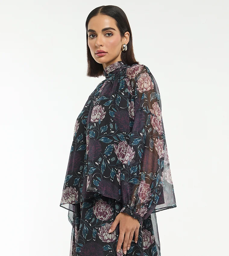 بي سي بي جي BCBG PRINTED BOW NECK SILK BLEND BLOUSE