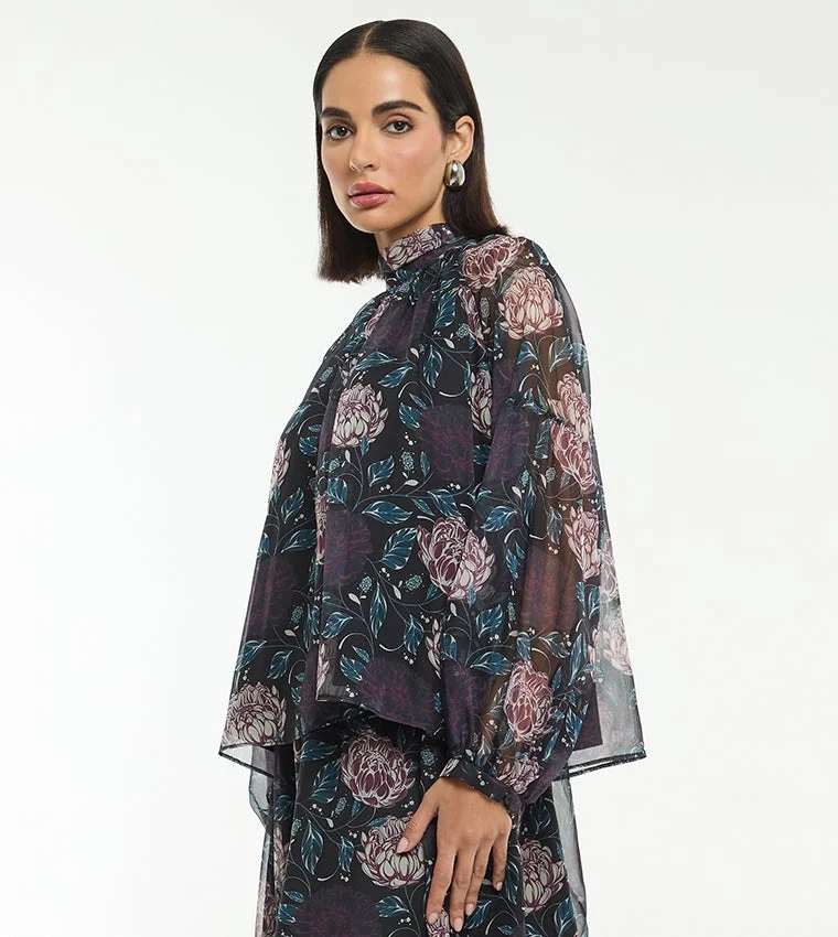بي سي بي جي BCBG PRINTED BOW NECK SILK BLEND BLOUSE