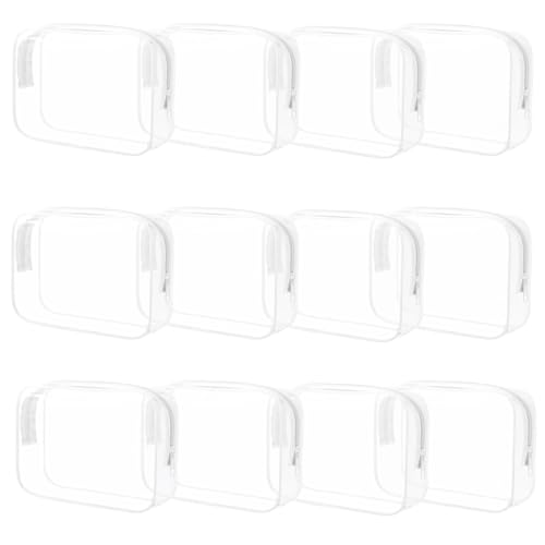 Eilyliafe 12 Pieces Clear Cosmetic Bag PVC Waterproof Makeup Bags with Zipper TSA Approved Toiletry Bag for Travel Transparent Pouches Organizer Storage for Men and Women White Small - Image 1