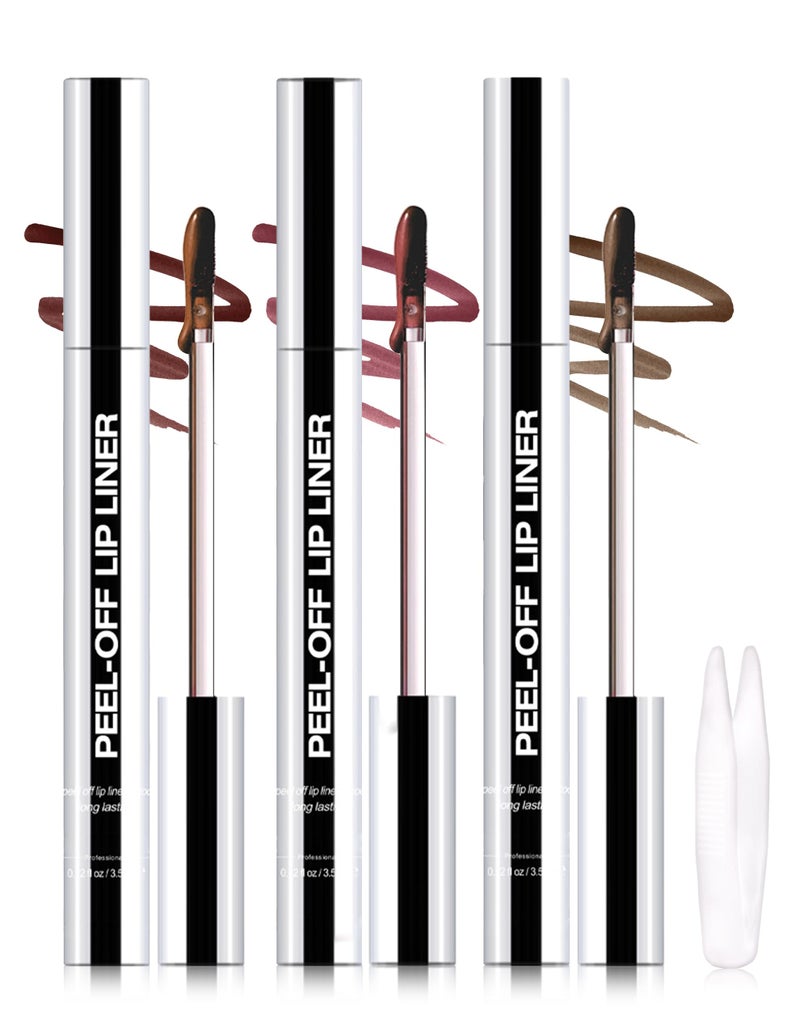 Erinde 3PCS Peel Off Lip Liner Stain, Long Lasting Tattoo Lip Liner with Tweezer, Matte Finish Peel Off Lip Stain, Waterproof Transfer Proof Lip Stain Peel Off, Non-Stick Cup Nude Lip Stain Lipliner - Image 1