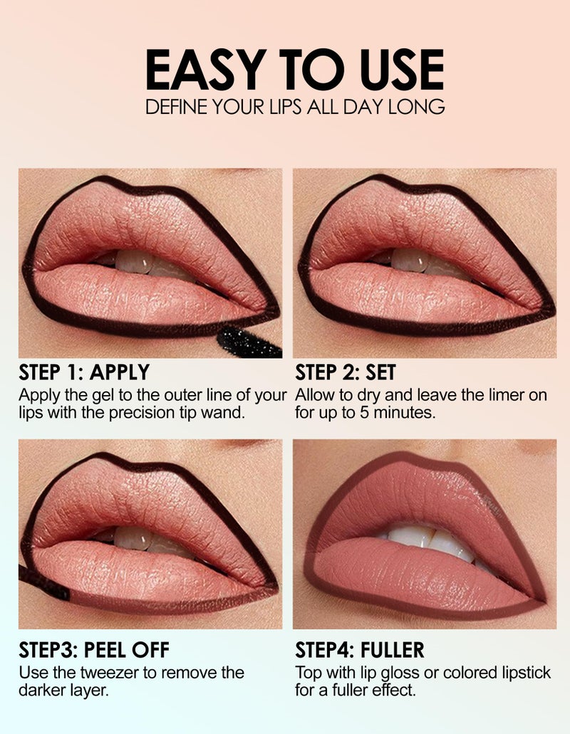 Erinde 3PCS Peel Off Lip Liner Stain, Long Lasting Tattoo Lip Liner with Tweezer, Matte Finish Peel Off Lip Stain, Waterproof Transfer Proof Lip Stain Peel Off, Non-Stick Cup Nude Lip Stain Lipliner - Image 3