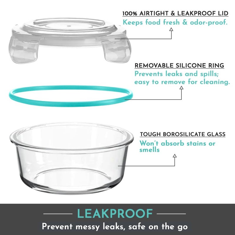 Magnus Magnus Vivid Glass Food Round Container with Break-Free Fixed Lock Lid – Borosilicate Glass Lunch Box, Oven & Microwave Safe, 400ML - Kitchen Essentials, Lunch Boxes for Office Men - Image 4