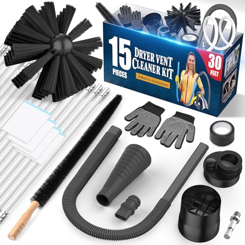Sealegend 15Piece Dryer Vent Cleaner Kit Omnidirectional Dryer Cleaning Kit Include 30 Feet Dryer Vent Brush Black Dryer Lint Vacuum AttachmentDryer Lint Trap Brush Vacuum Dryer Adapters - Image 2