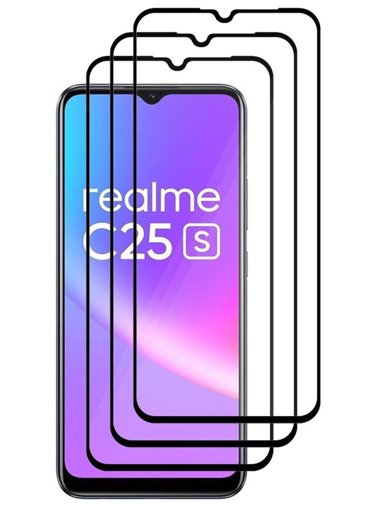 CATANES 3 Pack For Realme C25s Screen Protector Tempered Glass Full Glue Back - Image 2