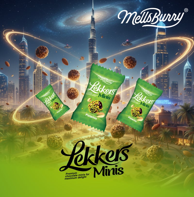 MELLSBURRY Lekkers Minis Pistachio Chocolate Bites – Premium Pistachio Coated Milk Chocolate with Creamy Filling – Individually Wrapped Mini Chocolates – Resealable Pouch 150g - Image 4