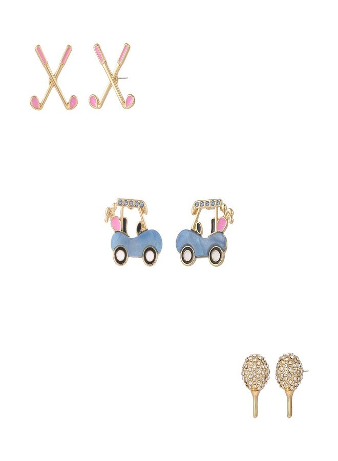 Madison Tyler 3Pairs Golf Club Golf Car Golf Sport Ball Stud Earrings Set for Women | Rhinestones Golf Earrings for Golf Lovers | Golf Gift for Women - Image 1