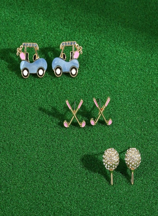 Madison Tyler 3Pairs Golf Club Golf Car Golf Sport Ball Stud Earrings Set for Women | Rhinestones Golf Earrings for Golf Lovers | Golf Gift for Women - Image 2