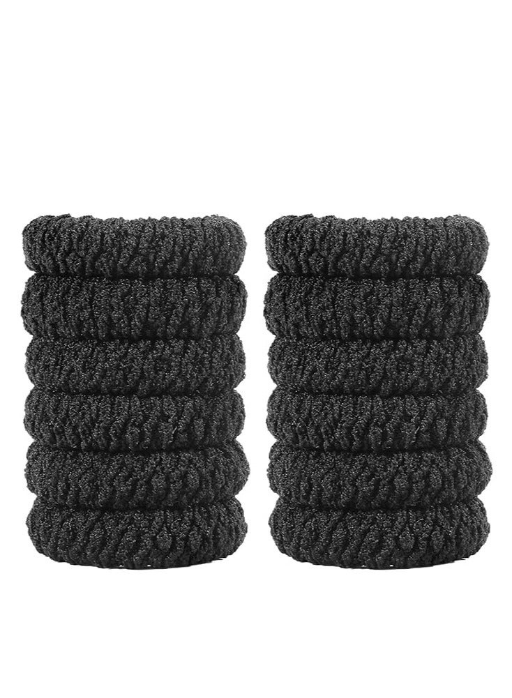12 Pcs Soft Pony Holders, Elastics Hair Bands for Thick or Curly Hair for Women and Girls, Fancy Hair Ties – Black - Image 1