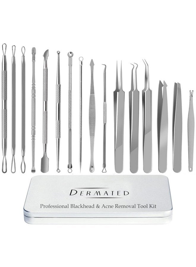 DERMATED [16 Pcs] Blackhead Remover Tools 2025 Latest Pimple Popper Tool Kit | Stainless Steel Professional Pimple Extractor Tool Kit for Blackheads, Blemish, Comdone, Acne, Zit, and Whiteheads for Face & Nose - Image 1