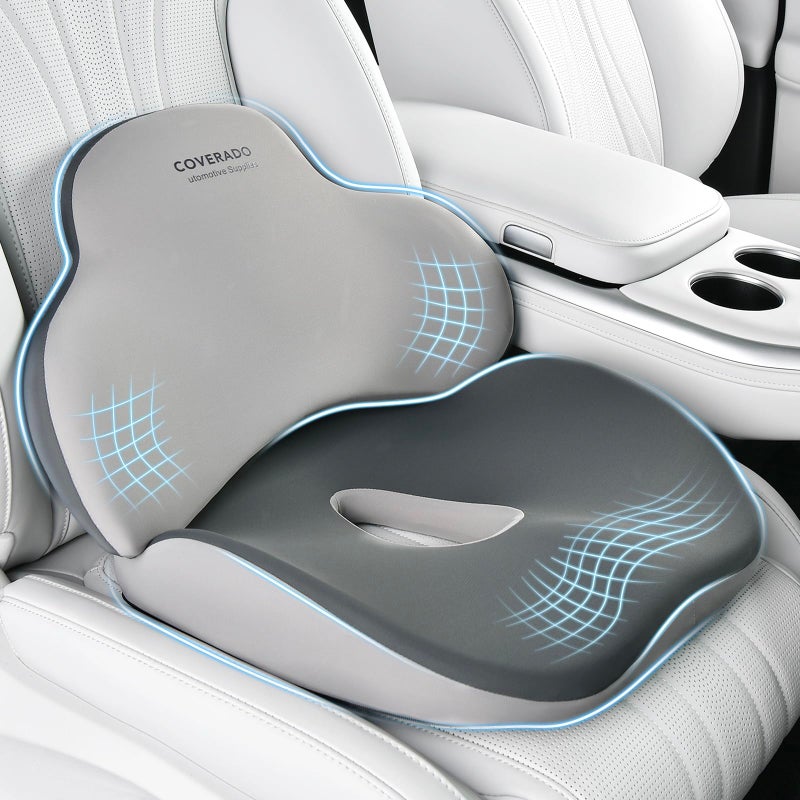 Coverado Car Seat Cushion and Lumbar Support Pillow Memory Foam Ergonomic Back Support Driving Seat Cushion for Sciatica Tailbone Back Pain NonSlip Washable Cushion for Car Driver Office - Image 2