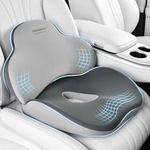 Coverado Car Seat Cushion and Lumbar Support Pillow Memory Foam Ergonomic Back Support Driving Seat Cushion for Sciatica Tailbone Back Pain NonSlip Washable Cushion for Car Driver Office - Image 1