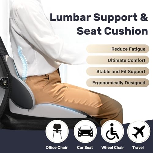 Coverado Car Seat Cushion and Lumbar Support Pillow Memory Foam Ergonomic Back Support Driving Seat Cushion for Sciatica Tailbone Back Pain NonSlip Washable Cushion for Car Driver Office - Image 3
