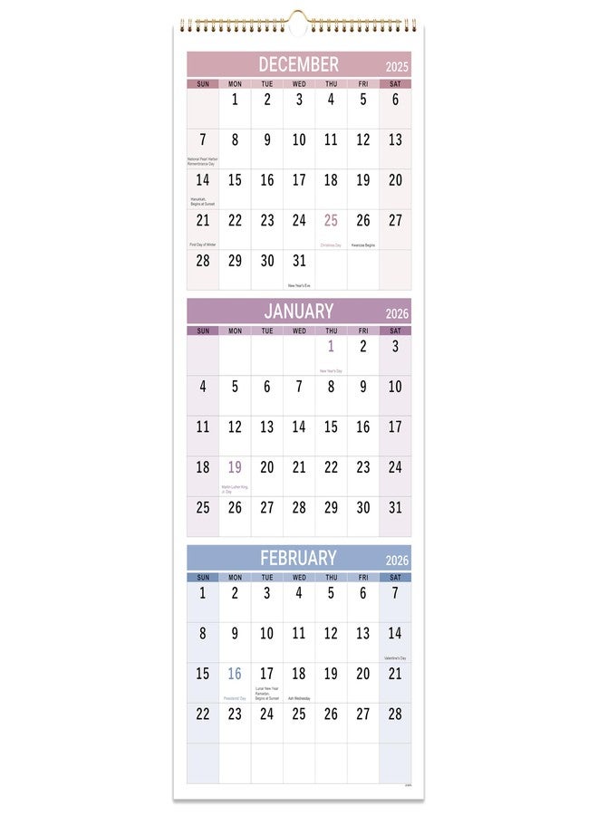 Vindora 2026 Wall Calendar - 3 Month Calendar 2026 Vertical, Jan 2026 - Dec 2026, 2026 Calendar Planner 2026, 11" x 26", Large, Lay- Flat, Perfect for Your Busy Schedule - Image 1