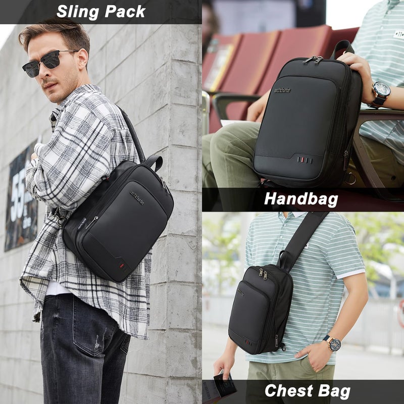Arctic Hunter Sling Bag for Men Expandable Crossbody Pack 8L Small Backpack Multi-pocket for Travel Chest Bag with 10.9" iPad Pocket Water-resistant One Side Shoulder Passport Bag for Men,Black - Image 5