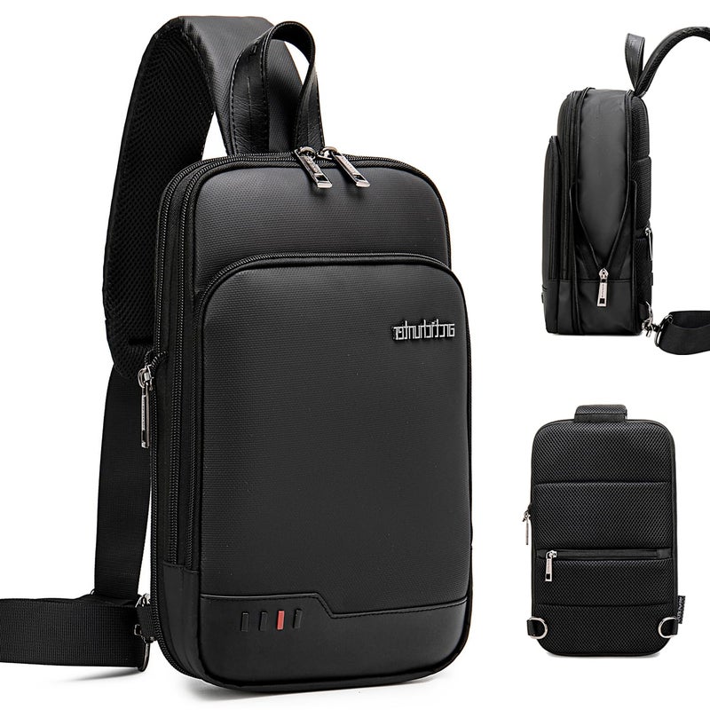 Arctic Hunter Sling Bag for Men Expandable Crossbody Pack 8L Small Backpack Multi-pocket for Travel Chest Bag with 10.9" iPad Pocket Water-resistant One Side Shoulder Passport Bag for Men,Black - Image 1
