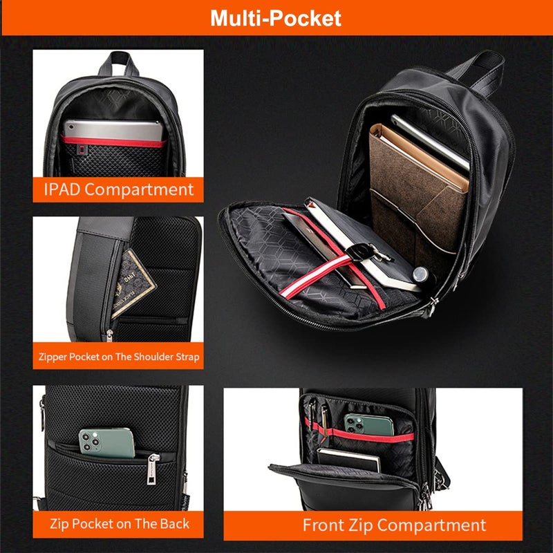 Arctic Hunter Sling Bag for Men Expandable Crossbody Pack 8L Small Backpack Multi-pocket for Travel Chest Bag with 10.9" iPad Pocket Water-resistant One Side Shoulder Passport Bag for Men,Black - Image 2