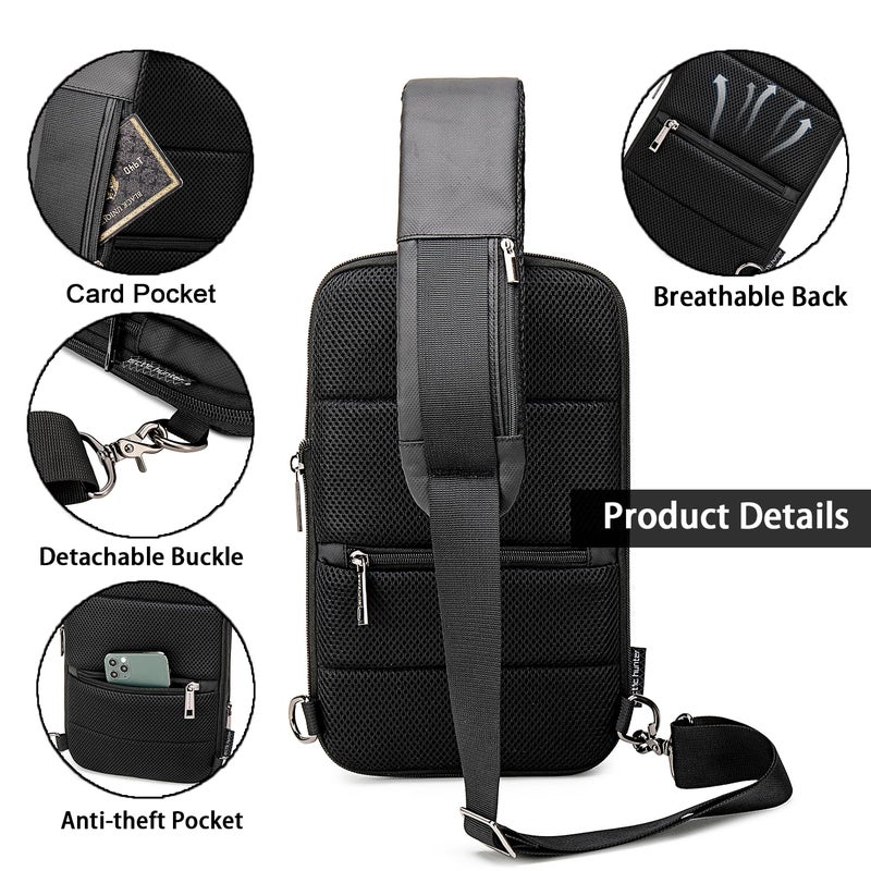 Arctic Hunter Sling Bag for Men Expandable Crossbody Pack 8L Small Backpack Multi-pocket for Travel Chest Bag with 10.9" iPad Pocket Water-resistant One Side Shoulder Passport Bag for Men,Black - Image 4