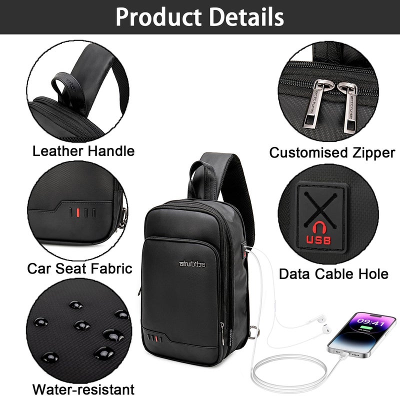 Arctic Hunter Sling Bag for Men Expandable Crossbody Pack 8L Small Backpack Multi-pocket for Travel Chest Bag with 10.9" iPad Pocket Water-resistant One Side Shoulder Passport Bag for Men,Black - Image 3