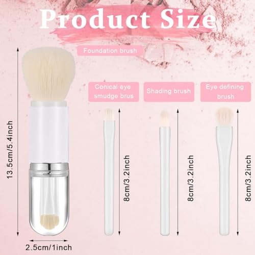 SKINPLUS Makeup Brush Set 4 in 1 Portable Travel Blending Powder Foundation Brush, Lip Brush, Highlight Brush, Eyeshadow Brush, Retractable Mini Facial Cosmetic Brush Kit (White) - Image 2