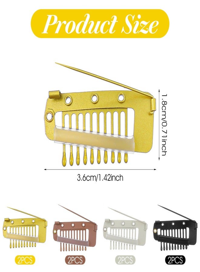 Shimmeroo 8Pcs Chunni Clips with Safety Pins, Dupatta Clips, 10-Teeth Hair Extension Snap Clip to Secure Setting Clip for Girls Women Headscarf, Scarf & Hijab, Pointed Pins - Image 2
