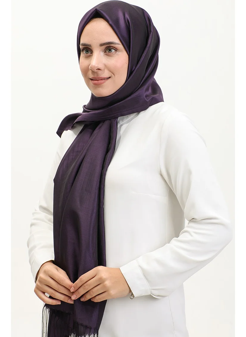 Sefa Merve Tassel Taffeta Shawl 1267-65 Dark Purple
