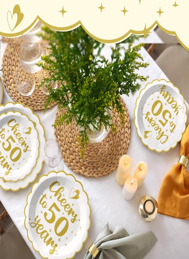 Maxdot 60 Pcs 50th Wedding Anniversary Plates Wedding Anniversary Party Decoration Gold Cheers to 50 Years Scalloped Disposable Plates Set for 30 Guests 7" & 9" Paper Plates for Birthdays - Image 4