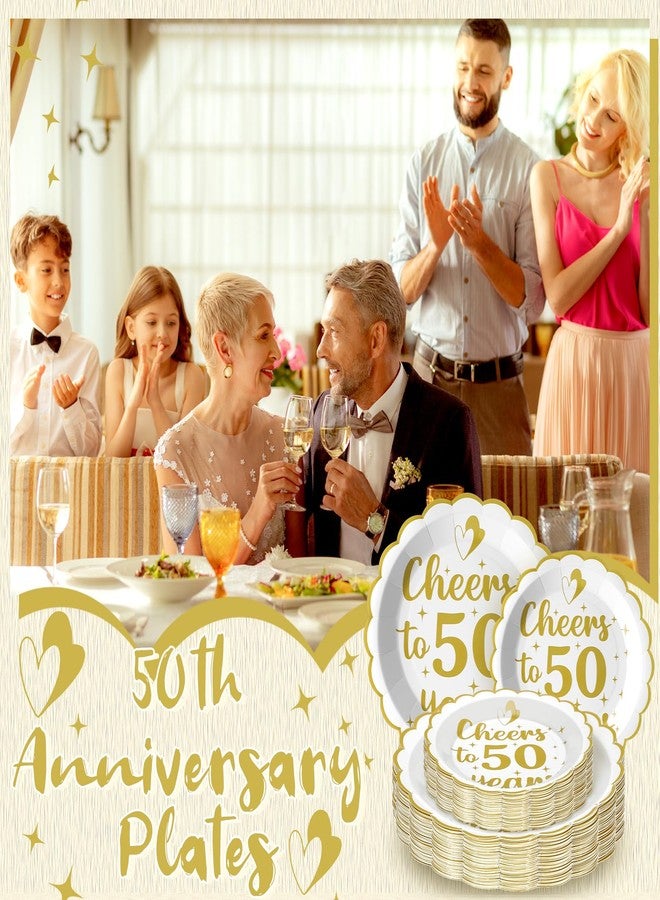 Maxdot 60 Pcs 50th Wedding Anniversary Plates Wedding Anniversary Party Decoration Gold Cheers to 50 Years Scalloped Disposable Plates Set for 30 Guests 7" & 9" Paper Plates for Birthdays - Image 5