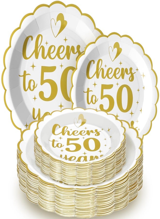 Maxdot 60 Pcs 50th Wedding Anniversary Plates Wedding Anniversary Party Decoration Gold Cheers to 50 Years Scalloped Disposable Plates Set for 30 Guests 7" & 9" Paper Plates for Birthdays - Image 1