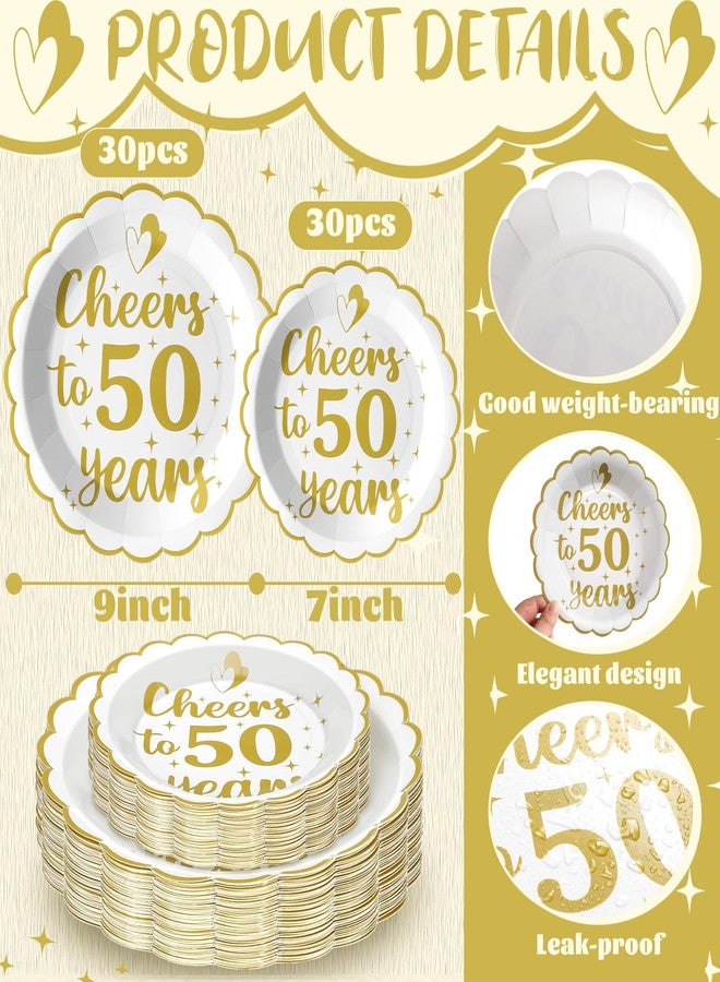 Maxdot 60 Pcs 50th Wedding Anniversary Plates Wedding Anniversary Party Decoration Gold Cheers to 50 Years Scalloped Disposable Plates Set for 30 Guests 7" & 9" Paper Plates for Birthdays - Image 2