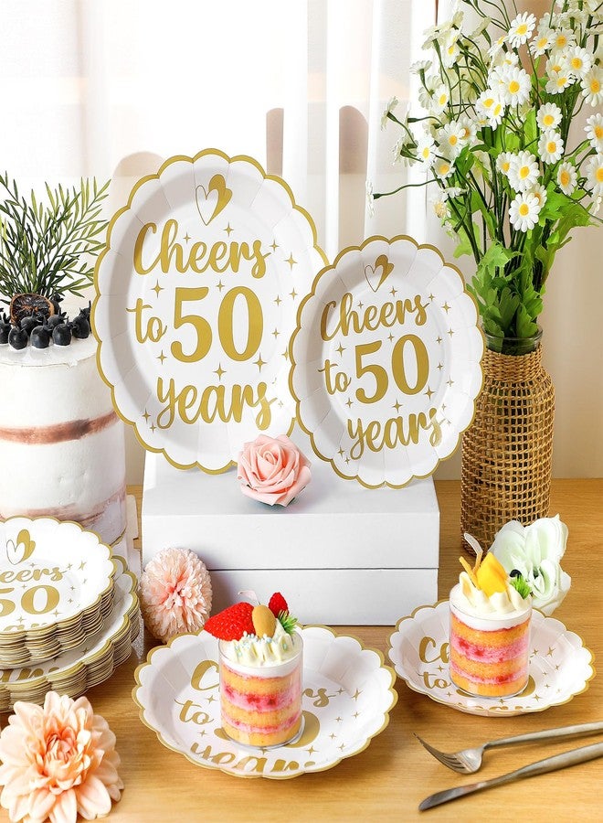 Maxdot 60 Pcs 50th Wedding Anniversary Plates Wedding Anniversary Party Decoration Gold Cheers to 50 Years Scalloped Disposable Plates Set for 30 Guests 7" & 9" Paper Plates for Birthdays - Image 3