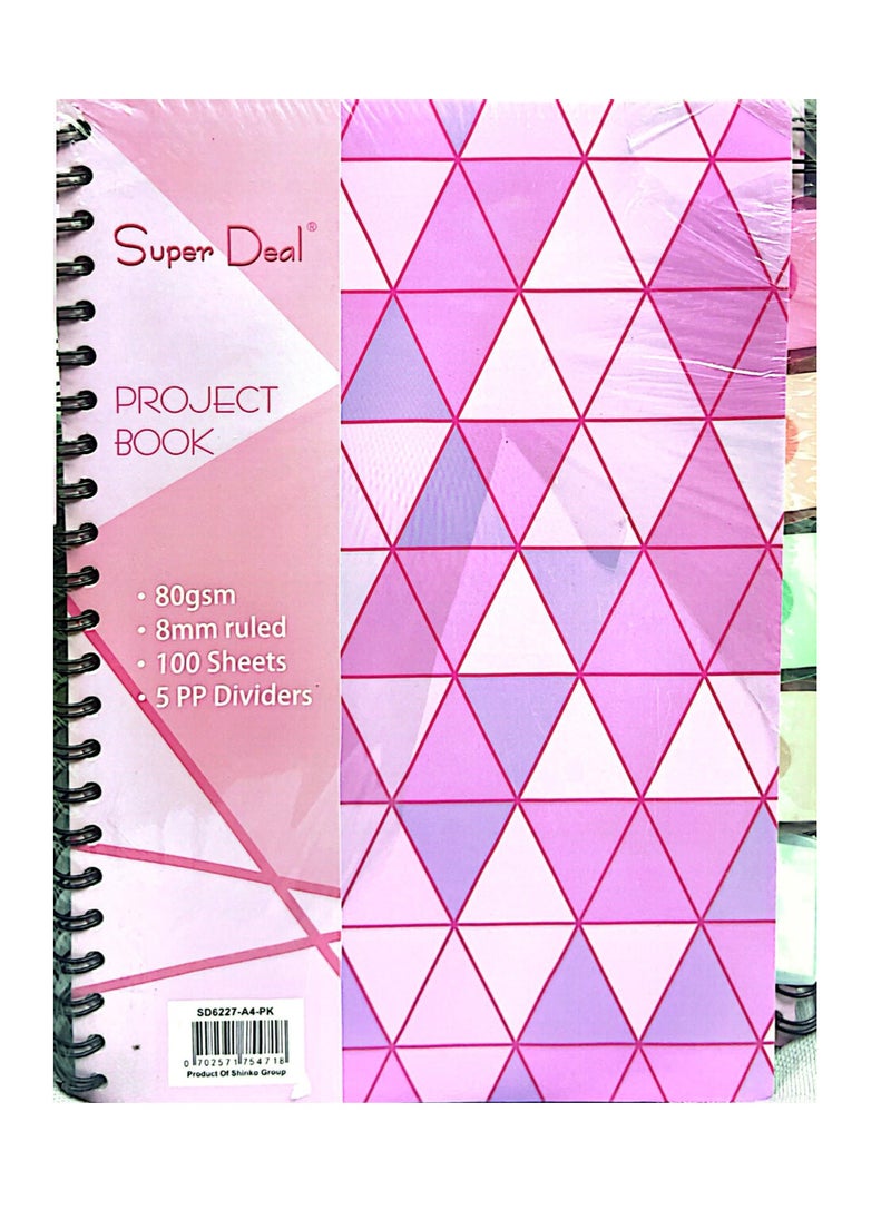 SUPER DEAL 100 Sheets 80 gsm A4 8mm Ruled Project Book Assorted Color  - Image 1