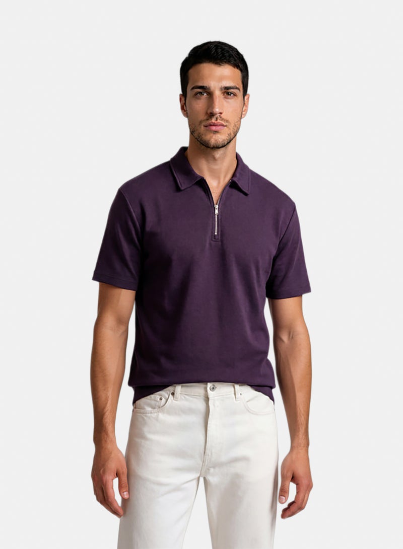 Burgundy Basic Quarter Zipper T-shirt