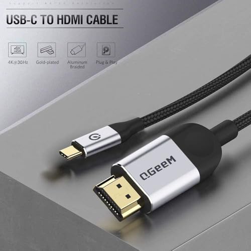 QGeeM USB C to HDMI Cable Adapter 6FT 4K, USB Type C to HDMI Thunderbolt 3/4 Compatible for iPhone 16, Galaxy, MacBook Pro/air, IPad pro, Surface,Dell XPS, HP, Thinkpad, Pixelbook, and More-Matte gray - Image 4