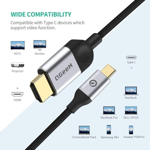 QGeeM USB C to HDMI Cable Adapter 6FT 4K, USB Type C to HDMI Thunderbolt 3/4 Compatible for iPhone 16, Galaxy, MacBook Pro/air, IPad pro, Surface,Dell XPS, HP, Thinkpad, Pixelbook, and More-Matte gray - Image 2