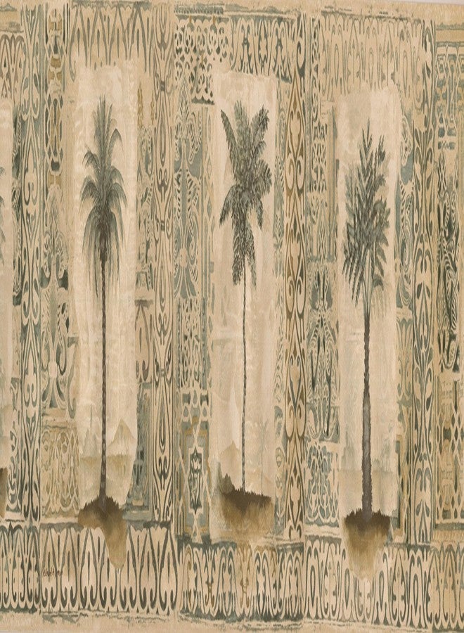 Norwall Palm Trees in Vintage Frames Damask Pattern Wallpaper Border Retro Design, Roll 15' x 7'' - Image 2