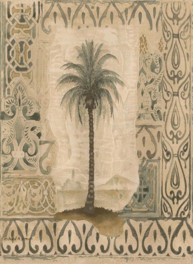 Norwall Palm Trees in Vintage Frames Damask Pattern Wallpaper Border Retro Design, Roll 15' x 7'' - Image 1